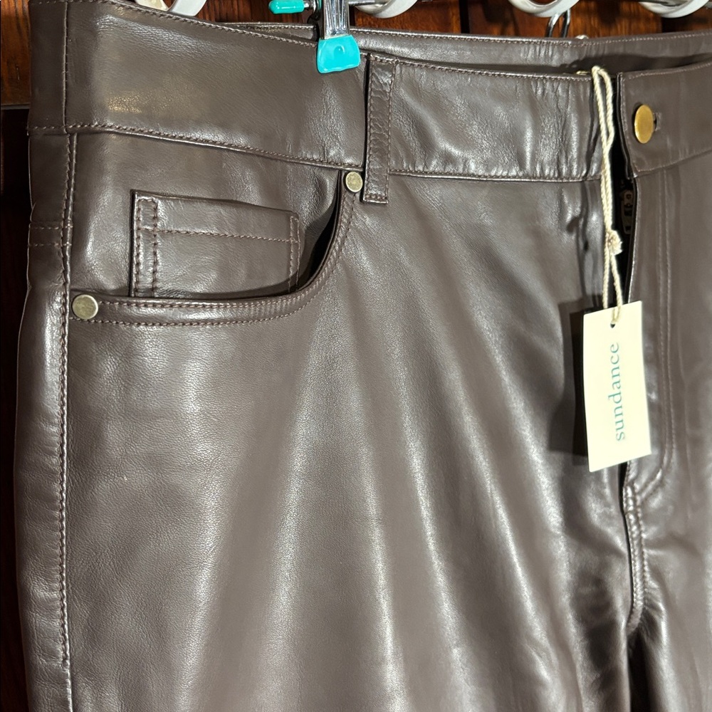 Sundance Women’s Brown Soft Leather Ankle Pants Sz. 32 - NWT - Picture 6 of 14
